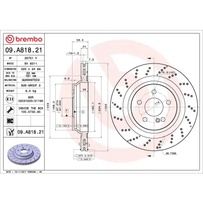 Imagem de BREMBO 09.A818.21 Disco de travão 320 24 5 perfurado/ventilado revestido alto carbono com parafusos MERCEDES BENZ: SL Cabrio