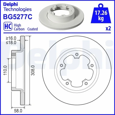 Imagem de DELPHI Disco de travão 308mm 18mm 5 cheio BG5277C Discos