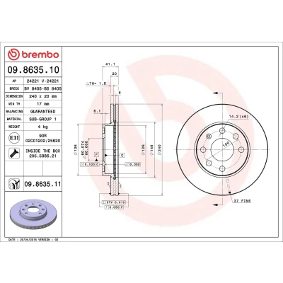Imagem de BREMBO 09.8635.10 Disco de travão 240 20 4 interior ventilado com parafusos OPEL: Corsa C Hatchback, С Van