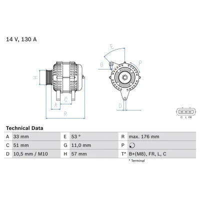 Imagem de BOSCH 0 986 082 820 Alternador 14V 130A HYUNDAI: i20 I Hatchback