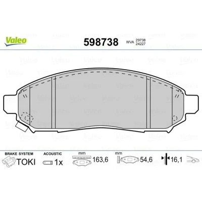 Imagem de VALEO 598738 Jogo de pastilhas para travão disco Eixo dianteiro incl. contacto aviso desgaste com chapa anti ruído
