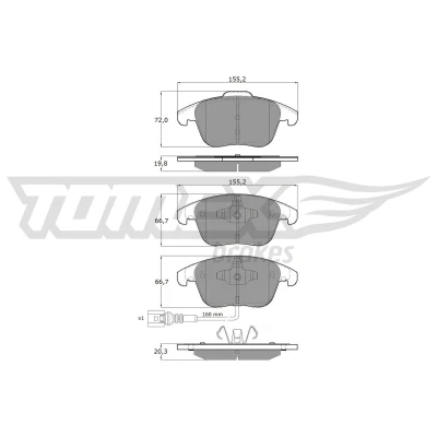 Imagem de TOMEX brakes TX 15 82 Jogo de pastilhas para travão disco Eixo dianteiro incl. contacto aviso desgaste VOLKSWAGEN: Sharan II, Tiguan I