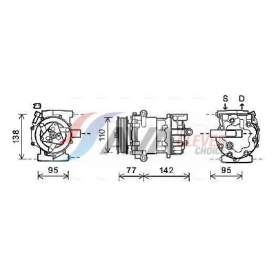 Imagem de AVA COOLING SYSTEMS FDAK470 compressor SD7V16 12V PAG 46 R134a com óleo de PAG, embraiagem magnética, díodo FORD: Transit Mk6 Van