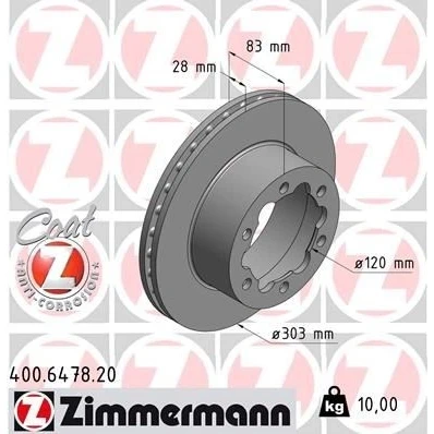 Imagem de ZIMMERMANN COAT Z 400.6478.20 Disco de travão 303 28 6/6 6 145 interior ventilado revestido alto carbono
