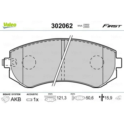 Imagem de VALEO 302062 Jogo de pastilhas para travão disco FIRST Eixo traseiro incl. contacto aviso desgaste sem chapa anti ruído