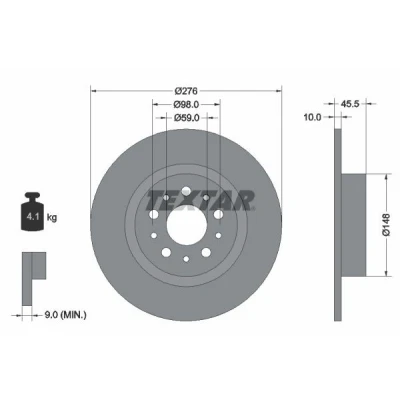 Imagem de TEXTAR PRO 92114703 Disco de travão 276 10 05/10 98 cheio revestido sem pernos fixação da roda, cubo roda ALFA ROMEO: 156 Sportwagon