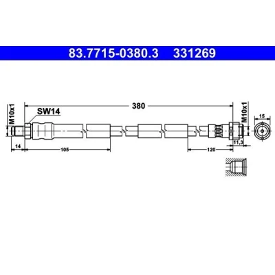 Imagem de ATE 83.7715 0380.3 Mangueira de Travão 380 M10x1