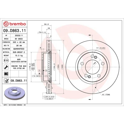 Imagem de BREMBO 09.D863.11 Disco de travão 320 28 5 interior ventilado revestido alto carbono com parafusos