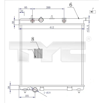 Imagem de TYC 705 0072 R Radiador, arrefecimento do motor 380 397 23 Caixa de velocidades manual Aletas refrigeração unidas mecanicamente