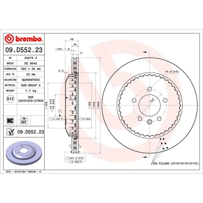 Imagem de BREMBO 09.D552.23 disco de travão 350 25 5 interior ventilado, duas peças revestido alto carbono