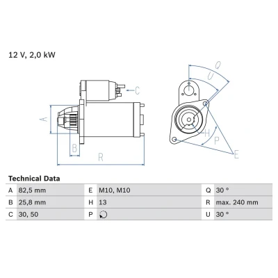 Imagem de BOSCH 0 986 023 000 Motor de arranque 12V 2kW 13 50, 30 rechtso 82,5mm MERCEDES BENZ: Classe E Sedan