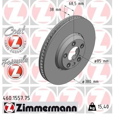 Imagem de ZIMMERMANN 460.1557.75 disco de travão 380 38 6/5 5 130 ventilado, duas peças revestido ligado/alto carbono PORSCHE: Cayenne