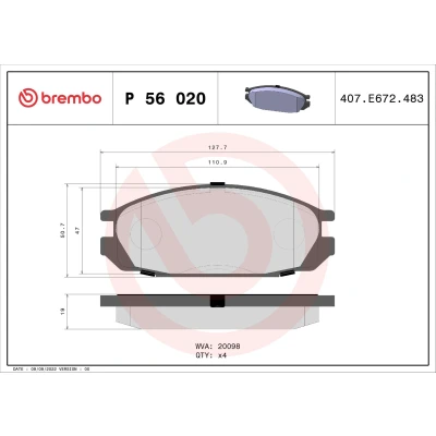 Imagem de BREMBO P 56 020 Jogo de pastilhas para travão disco excl. contacto aviso desgaste sem acessórios NISSAN: Patrol GR 4 SUV