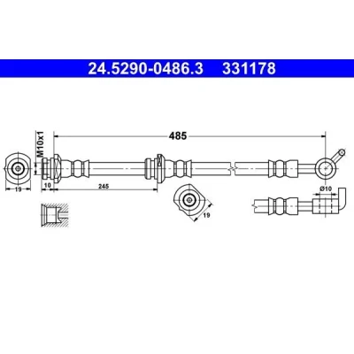 Imagem de ATE 24.5290 0486.3 Mangueira de Travão 485 M10x1