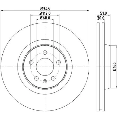 Imagem de HELLA PRO 8DD 355 117 181 Disco de travão 345 30 05/06 112 interior ventilado revestido sem pernos fixação da roda, cubo roda