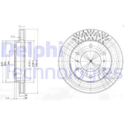 Imagem de DELPHI BG3812 Disco de travão 290 26 6 ventilado oleado não tratado sem o rolamento da roda, anel sensor do ABS MITSUBISHI: PAJERO 4