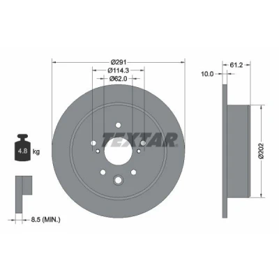 Imagem de TEXTAR PRO 92179803 Disco de travão 291 10 05/08 114,3 cheio revestido sem o rolamento da roda, pernos fixação cubo roda