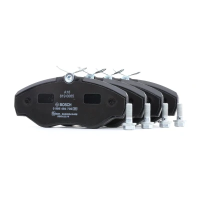 Imagem de BOSCH 0 986 494 730 Jogo de pastilhas para travão disco Baixo teor metálico com chapa anti ruído, parafusos acessórios