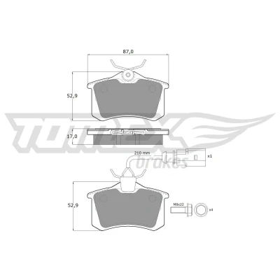 Imagem de TOMEX brakes TX 10 782 Jogo de pastilhas para travão disco Eixo traseiro incl. contacto aviso desgaste VOLKSWAGEN: Sharan I