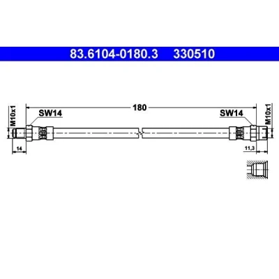 Imagem de ATE 83.6104 0180.3 Mangueira de Travão 180 M10x1
