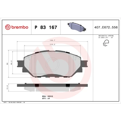 Imagem de BREMBO P 83 167 Jogo de pastilhas para travão disco com avisador sonoro desgaste chapa anti ruído sem acessórios TOYOTA: Hilux VIII Pick up