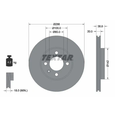 Imagem de TEXTAR PRO 92036803 Disco de travão 256 20 04/05 100 interior ventilado revestido sem pernos fixação da roda, cubo roda VOLKSWAGEN: GOLF 3