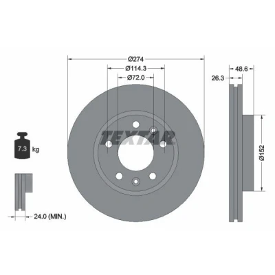 Imagem de TEXTAR 92146900 Disco de travão 274 26,3 05/07 114,3 interior ventilado sem pernos fixação da roda, cubo roda KIA: Carnival I