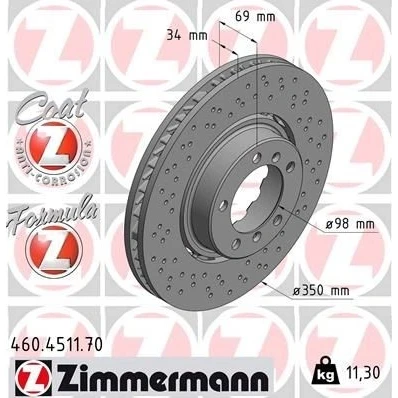 Imagem de ZIMMERMANN 460.4511.70 disco de travão 350 34 7/5 5 130 ventilado, perfurado, duas peças revestido PORSCHE: 911 Cabrio