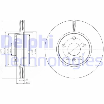 Imagem de DELPHI BG4191 Disco de travão 276 26 5 ventilado OPEL: Astra J Sports Tourer, Hatchback, GTC, CHEVROLET: Cruze Sedan, Hatchback