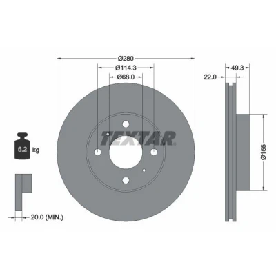 Imagem de TEXTAR 92109300 Disco de travão 280 22 04/06 114,3 interior ventilado sem pernos fixação da roda, cubo roda NISSAN: Almera II Hatchback