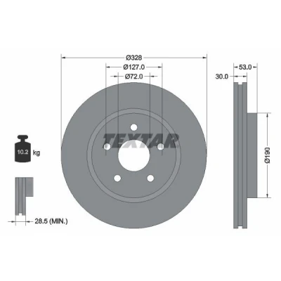Imagem de TEXTAR PRO+ 92184505 Disco de travão 328 30 05/05 127 ventilado fora revestido alto carbono sem pernos fixação da roda, cubo roda