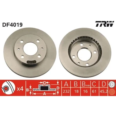 Imagem de TRW DF4019 Disco de travão 232 18 4 100 ventilado pintado NISSAN: ALMERA 1 Hatchback,