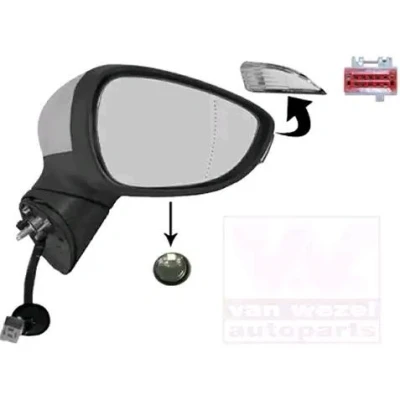 Imagem de Espelho retrovisor Van Wezel 1808828 à direita com subcapa completo, não esférico, para regulação eléctrica dos espelhos, dobrável electricame