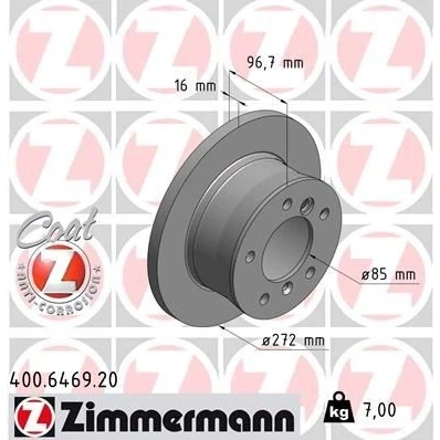 Imagem de ZIMMERMANN COAT Z 400.6469.20 Disco de travão 272 16 7/5 5 130 cheio revestido alto carbono MERCEDES BENZ: Sprinter 3 T Van