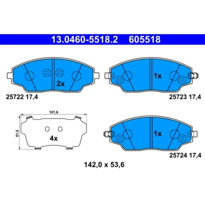 Imagem de ATE 13.0460 5518.2 Jogo de pastilhas para travão disco com avisador sonoro desgaste chapa anti ruído CHEVROLET: Aveo Sedan, Hatchback