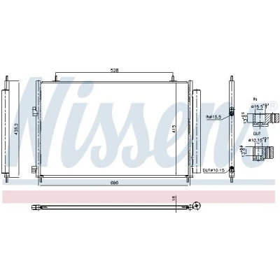 Imagem de NISSENS 940961 Condensador com enchimento de azoto secador 15,5mm 10,2mm Alumínio 666mm R134a