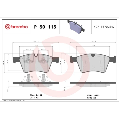 Imagem de BREMBO P 50 115 Jogo de pastilhas para travão disco preparado indicador aviso desgaste com grampo do êmbolo sem acessórios