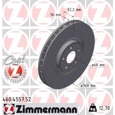 Imagem de ZIMMERMANN Disco de travão PORSCHE: Macan 36mm 6/5 5furos 112mm interior ventilado, perfurado revestido alto carbono 460.4557.52 95B615301AA