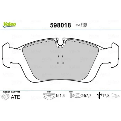 Imagem de VALEO 598018 Jogo de pastilhas para travão disco Eixo dianteiro excl. contacto aviso desgaste sem chapa anti ruído BMW: 3 Sedan, Coupe