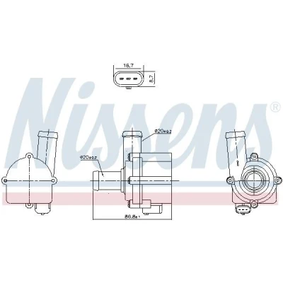 Imagem de NISSENS 832121 Bomba de água Plástico elétrico AUDI: Q5, A4 B8 Sedan, Avant, VOLKSWAGEN: Scirocco III, PORSCHE: Macan