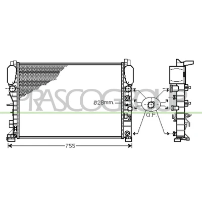 Imagem de PRASCO ME039R002 Radiador, arrefecimento do motor Alumínio 640 448 26 com acoplamentos rápidos Aletas de refrigeração soldadas