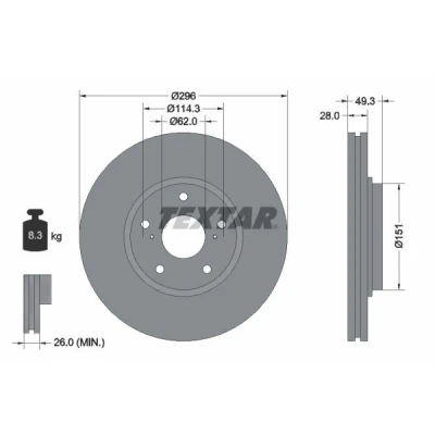 Imagem de TEXTAR 92327203 Disco de travão 260 8 05/07 114,3 cheio revestido sem pernos fixação da roda, cubo roda RENAULT: Zoe
