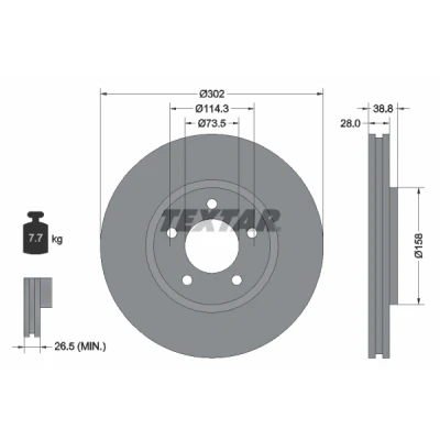 Imagem de TEXTAR 92108200 Disco de travão 302 28 05/05 114,3 ventilado fora sem pernos fixação da roda, cubo roda CHRYSLER: VOYAGER 4
