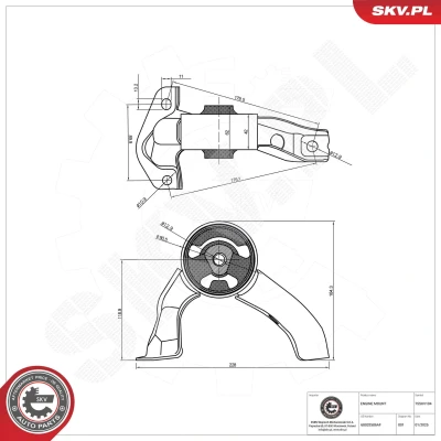 Imagem de ESEN SKV 75SKV104 Suporte, motor traseira Rolamento de Borracha e metal Alumínio, 228mm 164mm DODGE: Caliber Hatchback