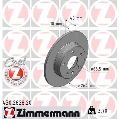 Imagem de ZIMMERMANN COAT Z 430.2628.20 Disco de travão 264 10 6/5 5 110 cheio revestido OPEL: Zafira B