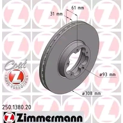 Imagem de ZIMMERMANN COAT Z 250.1380.20 Disco de travão 308 31 5/5 5 113 interior ventilado revestido FORD: Transit V363 Van
