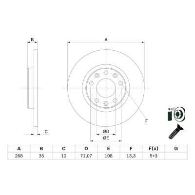 Imagem de BOSCH Disco de travão 268mm 12mm 5 108mm cheio revestido 0 986 479 E94 1612891680 Discos
