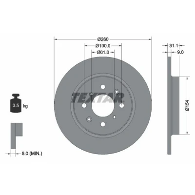 Imagem de TEXTAR PRO 92234203 Disco de travão 260 9 04/08 100 cheio revestido sem pernos fixação da roda, cubo roda HONDA: JAZZ 3, 4
