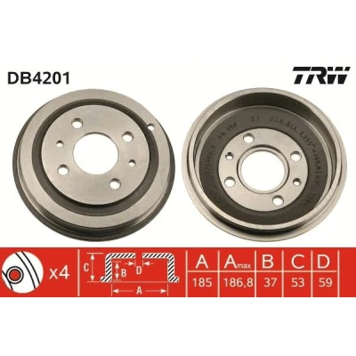 Imagem de TRW DB4201 Tambor de Travão FIAT: Seicento / 600 Hatchback, Cinquecento