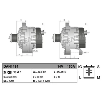 Imagem de DENSO DAN1484 Alternador 14V 150A